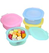 FUSMYE 4 Pack Reusable Translucent Silicone Snack Containers with attached Lids,Leak-Proof Snack ...