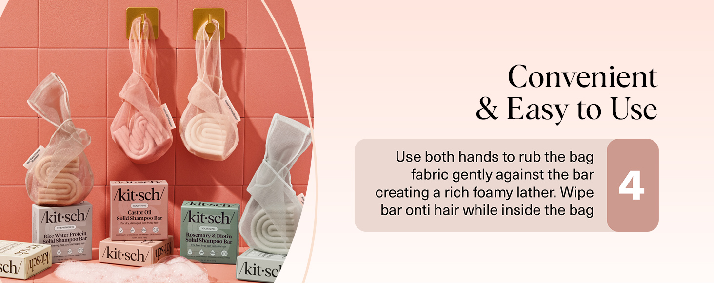 Kitsch Bar Soap Saver Bag - Recycled Mesh Beauty Bar Soap Pouch for Rice Water Protein Shampoo Bar