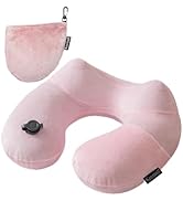 Keemall Inflatable Travel Pillow, Premium Soft Pink Velvet Neck Pillow, Washable Lightweight Port...