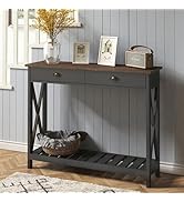 ChooChoo Farmhouse Console Table with Drawer for Entryway, Narrow Long Entry Table with Shelf for...