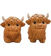 Highland Cow Decor,2Pcs Cute Scottish Highland Cow Gifts,Standing Sitting Poses Resin Figurine fo...