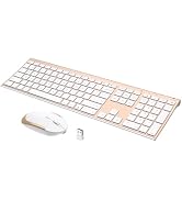 Vssoplor Wireless Keyboard and Mouse, Rechargeable Ultra Slim, White Gold | Quiet Full-Size Keybo...