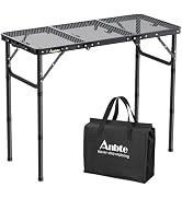 Anbte Folding Grill Table, Aluminum Camping Table Adjustable Height Max 27.5" Picnic Table Outdoo...