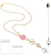 Disstong Wooden Beaded Lanyard for Women, ID Badge Holder for Teacher, Retractable Breakaway Keyc...