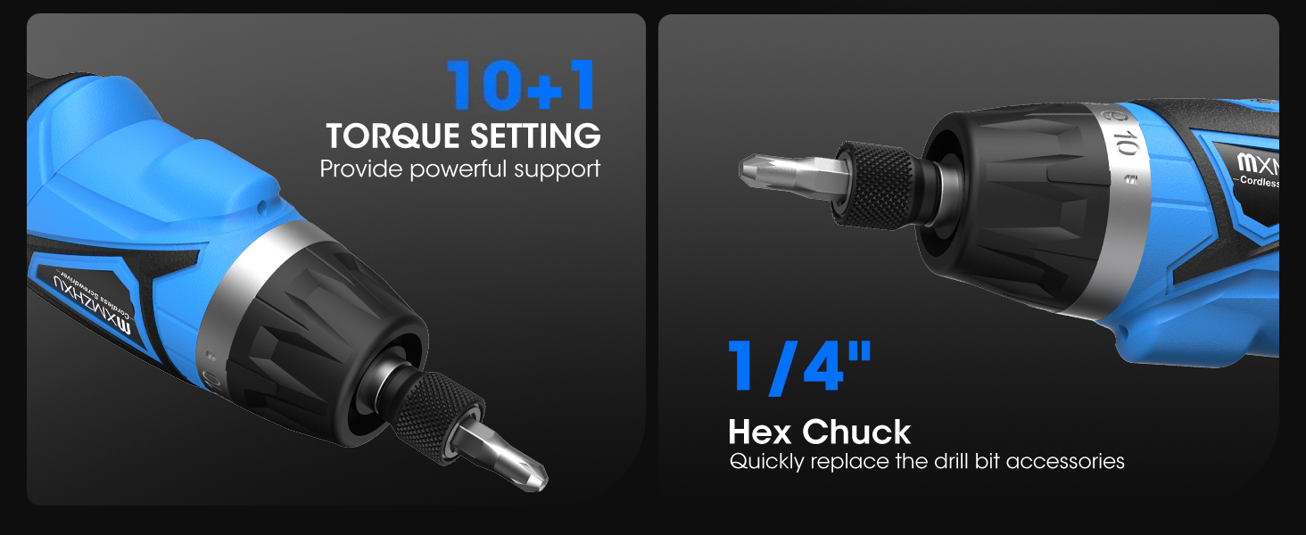 Rechargeable cordless screwdrivers torque setting