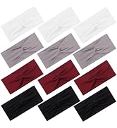 12 Pcs Stretchy Headbands for Women, Absorbed Sport Headband Soft Twist Knotted Hairbands for Dai...