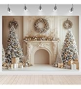 Mocsicka Gold Christmas Backdrop Christmas Tree Fireplace Decorations White Gold Christmas Party ...