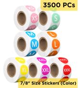 Size Sticker for Clothing, 3500 PCS 7/8” Colored Size Labels, Self Adhesive Shirt Size Stickers f...