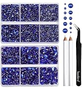 BEADSLAND Hotfix Rhinestones, 6080PCS Dark Blue Rhinestones for Clothes Crafts Mixed 6 Sizes with...