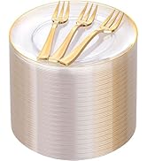 Festiva 200Pcs Clear Plastic Dessert Plates Disposable 6.3" with Plastic Forks 5" - Small Clear P...