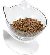 QIYADIN Tilted Raised Posture Cat Food Bowl Neck Protection Anti Vomiting 15 Degree Elevated Slan...