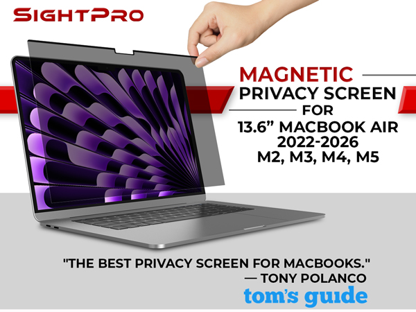 magnetic privacy screen macbook air 13.6 inch 2022 - 2026, m2, m3, m4, m5