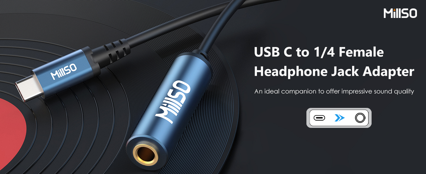 MillSO USB C to 1/4 female headphone jack adapter