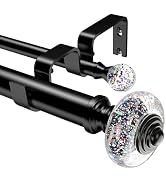 TVWOO Luxury Crystal Double Curtain Rod:Black Adjustable Heavy Duty Curtain Rods for Windows 36-8...