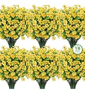 Roberly 18 Bundles Artificial Flowers for Outdoors, UV Resistant Silk Fake Daisy Flowers with Euc...