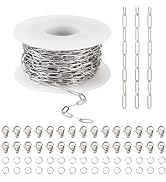 Pandahall 32.8 Feet Stainless Steel Paperclip Chains Flat Oval Link Chains Necklace Chains with J...