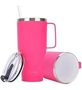 mininoo 40 oz Ceramic Lined Tumbler with Handle and Straw Lid, Stainless Steel Ceramic Travel Cof...