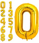PIGETALE 40 Inch Gold Large Numbers Balloons 0-9, Big Size Giant Jumbo Number 0 Digit Foil Mylar ...