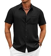 COOFANDY Mens Button Down Shirt Short Sleeve Casual Shirts Summer Beach Vacation Wedding Shirt wi...