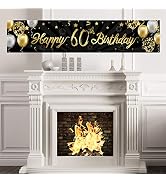 Happy 60th Birthday Banner Sign Gold Glitter 60 Years Birthday Party Decorations Supplies Anniver...