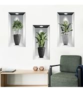 Tanlaby 3 Pack Green Plants Wall Stickers 3D Realistic Potted Plant Wall Decals Self-Adhesive Mur...