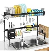 MERRYBOX Over The Sink Dish Drying Rack Adjustable Length (25-33in), 2 Tier Dish Rack Over Sink w...