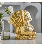 FESTGLOX Thanksgiving Turkey Decor, Gold Resin Turkey Figurine Table Decor | Turkey Statue for De...