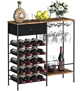 MOOACE Wine Rack Freestanding Floor, Wine Bar Cabinet with Wine Storage and Glass Holder, Mini Ho...
