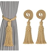 OCIOLI 2 Pack Boho Decorative Curtain Tiebacks Hand-Woven Cotton No Drill Curtain Holdbacks with ...