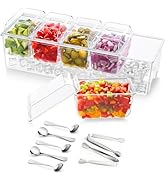 Lifewit Ice Chilled Condiment Caddy with 5x 20 oz Containers, Condiment Server with Lid & Metal A...
