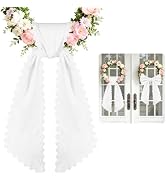RELBRO Wreath Sash with Trim for Front Door, 56 x 5.7 Inch, White, 1 Pcs | Double Layer Cotton, R...