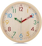 Lafocuse 12 Inch Silent Colorful Wall Clock Wood Grain Easy to Read, Cute Analog Rainbow Clock Ti...