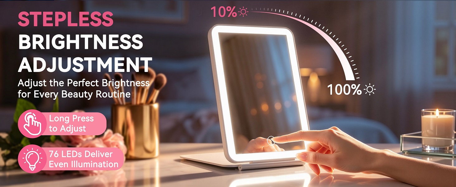 Long-press touch control for stepless brightness from 1% to 100%