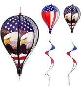 2 Pack 43-Inch Patriotic American Flag & Eagle Hot Air Balloon Wind Spinner Twister, Outdoor Hang...