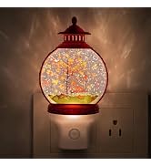 Autumn Water Globe Night Light, Spinning Glitter Lantern, Maple Tree Scene | Vintage lantern wate...