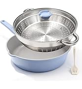 AIKENBBKK 12 Inch Nonstick Deep Frying Pan with Steamer, Ceramic Skillet with Lid, Steamer Pan fo...