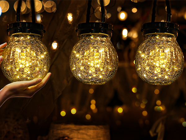 Heavy Crackle Glass Solar Lantern