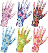 Nimalpal 6 Pairs Gardening Gloves for Women - Breathable Rubber Coated Garden Gloves, Multi-purpo...
