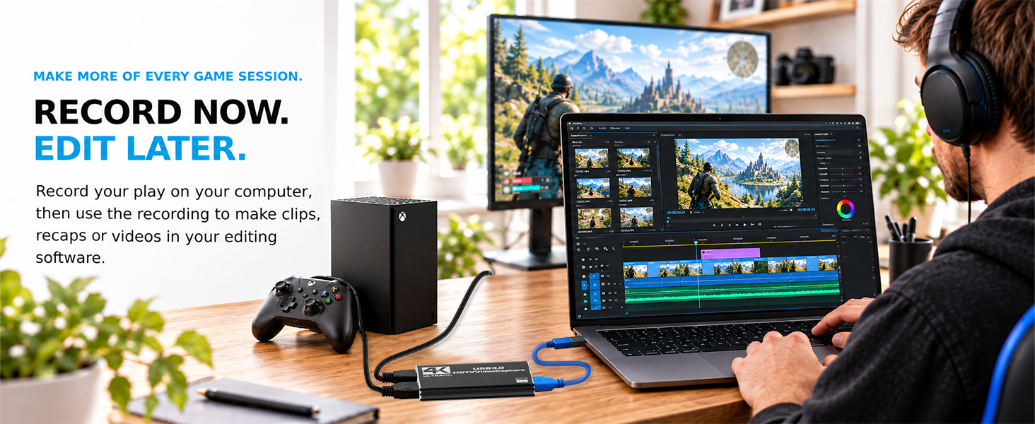 4K HDMI gaming video capture card for streaming recording for Nintendo Switch PS4 PS5 Xbox Camera