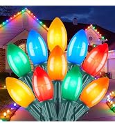 C9 LED Christmas Lights Outdoor, 50 FT 50 LED Multi-colored Connectable C9 String Lights for Chri...