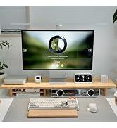 ROCDEER Bamboo Dual Monitor Stand Riser Natural, 2-Tier Desk Monitor Riser for 2 Monitors, Suppor...