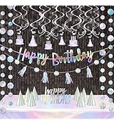 HonuGoGo 28-Piece Iridescent Birthday Party Decoration Kit – Happy Birthday Banner, Hanging Swirl...