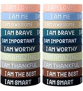 20 Pcs Inspirational Wristbands for Students – Self-Affirmation Phrase Bracelet – Motivational Qu...