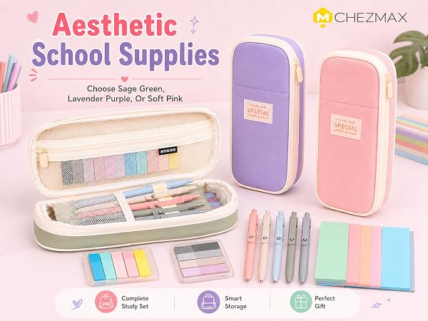 Aesthetic School Supplies with Pencil Pouch - 27Pcs Cute College Essentials Set