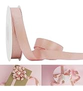 HUIHUANG Rose Pink Ribbon Double Faced Satin Ribbon with Gold Purl 1" x 25 Yards Luxury Glitter W...