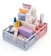 2-Pack Mini Plastic Baskets for Shelf Storage Organizing, Durable and Folding Storage Crate, Idea...