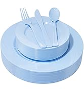 YOUBET 125Pieces Blue Plastic Plates-Blue Plastic Silverware-Include 25 Dinner Plates 25 Dessert ...