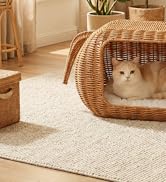 MUTTROS Elephant Cat Condo Bed for Indoor Cats, Handwoven Wicker Cat House with Thick Plush Cushi...