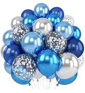 Blue Silver Balloons Set, 12 Inch Blue and Silver Balloons Dark Blue Party Balloons Double Stuffe...
