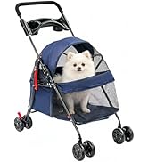 Foldable Pet Stroller for Small & Medium Dogs & Cats, Lightweight Travel Pet Cart with 360° Swive...